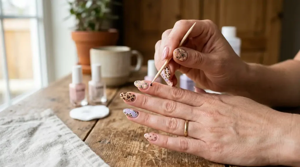 Floral Animal Print Unhas Palito Em Casa